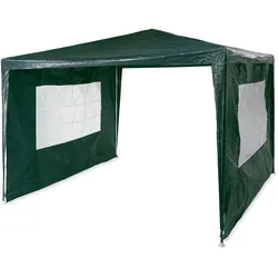 Relaxdays Pavillon 3x3 m, 2 Seitenteile, Metall Gestell, PE Plane, Fenster, Festival Partyzelt, Geschlossen, Grün
