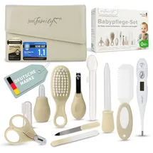 justfamily Baby Pflegeset Neugeborene – 11-teiliges Set mit hochwertiger Baby-Erstausstattung - Farbe Beige