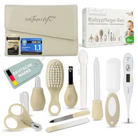 justfamily Baby Pflegeset Neugeborene – 11-teiliges Set mit hochwertiger Baby-Erstausstattung - Farbe Beige