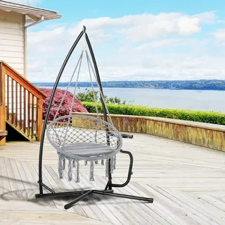 Outsunny Gestell für Hängesessel in X-Form Metall Ständer mit Federhaken Tablett