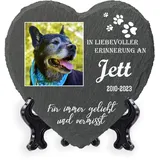AIGAT Personalisierbare Herz Gedenktafel 25 x 25 cm mit Name, Datum, Foto und Ständer für Haustier Katze Hund Schiefer Stein Pfote Grabmal - Großes Foto