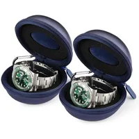 HELMDY Reise-Uhrenbox,Uhrenbox mit Reißverschluss,mit Karabinerhaken Und Schwamm,Tragbare runde Uhr Aufbewahrungsbox,Geeignet für alle Uhren unter 50 mm (Blau-2 Stück)