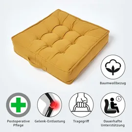 Homescapes Sitzkissen senfgelb 50/50/10 cm – Sesselkissen Baumwolle