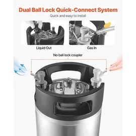 Vevor Corny Keg, 19 L Ball Lock Keg, SUS304 Cold Brew Kegs Fass Eimer mit zwei Gummigriffen & robustem Gummiboden, Brauausrüstung für Heimbraupartysv Bar Bistro Restaurant Café, 2 Stk.