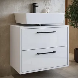 Badplaats Waschbeckenunterschrank Florence 60 x 35 cm Weiß Hochglanz - Hängender Badezimmerschrank mit 2 Schubladen - Weiß
