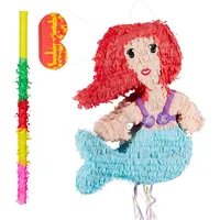 Relaxdays 3 TLG. Pinata Set Meerjungfrau, Pinatastab mit Augenmaske, für Kinder, Stock & Augenbinde, selbst befüllen, Piñata, bunt