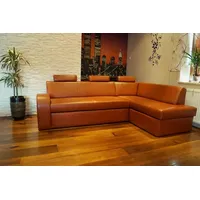 Cognac Echtleder Ecksofa Echt Leder Sofa Couch mit Schlaffunktion & Battkasten