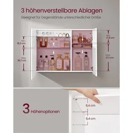 VASAGLE Spiegelschrank 80 cm weiß