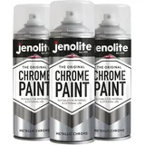 JENOLITE Chrom Spray | Glatter Metallisch-Silberner Sprühlack | Chromfarbe für Metall, Holz, Kunststoff, Keramik | Multi-Oberflächen Sprühfarbe | Für Innen- & Außenbereich Geeignet | 3 x 400ml