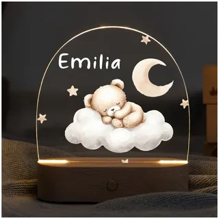 Geschenk zur Geburt Mädchen - Nachtlicht Kinder dimmbar - Nachtlampe personalisiert Bär - Sinnvolle Geschenke zur Geburt - Babygeschenke zur Geburt - Personalisierte Lampe Kinder - Nachtlicht Baby -