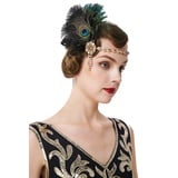 BABEYOND 1920s Stirnband Pfau Feder Damen 20er Jahre Stil Flapper Charleston Haarband Great Gatsby Damen Fasching Kostüm Accessoires Schwarz Gold