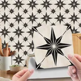 Fliesenaufkleber 10x10 cm Beige Schwarzer Stern Klebefliesen Wasserdicht Mosaikfliesen Fliesenaufkleber Bad Fliesenaufkleber Küche Möbeldekoration Küchenrückwand Selbstklebend (10 Stück)