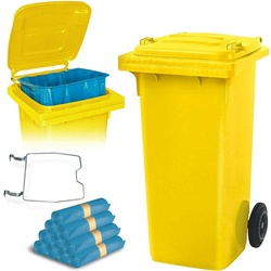 BRB 120 Liter Mülltonne gelb mit Halter für Müllsäcke, inkl. 250 Müllsäcke