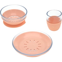 Lässig Kindergeschirr-Set mit Silikonuntersatz, 3er Set Glas (Becher Schüssel Teller) robust spülmaschinengeeignet und mikrowellengeeignet/Dish Set Glass/Silicone Orange