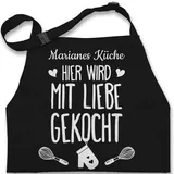 Kinderschürze Schürze Kinder Jungen Mädchen - Kochschürze - Hier wird mit Liebe gekocht mit Name - 7-14 Jahre - Schwarz - kinderkochschürze koch sprüche schurze kinderkochschürzen kochen - 7-13 Jahre