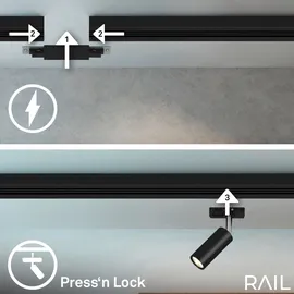 Briloner Rail Schienensystem Komplettset, 4x LED Spots, Dimmbar, Einspeisung, schwarz, 1,5 m Schwarz