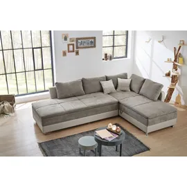 luma-home schönes für dein zuhause Federkern Ecksofa Doppelbett Dauerschläfer Bettkasten, Couch in Grau-Braun/ Beige & 15101
