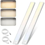 Nettlife LED Unterbauleuchte Bewegungsmelder dimmbar 20/30/40 cm wählbar USB Schrankbeleuchtung, LED fest integriert, 3 Farbtemperatur Aufladbar Schrankleuchte für Flur Cabinet silberfarben