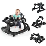COSTWAY 4 in 1 Lauflernhilfe, Lauflernwagen klappbar mit einstellbarer Höhe & Geschwindigkeit, Baby Walker Autoförmig mit Musikbox, Licht & Rädern, Gehfrei Baby ab 6 Monaten, 12kg Belastbar (Schwarz)