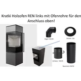 Kratki Kaminofen PRO Kaminofen Grau REN/S Türan links 7 kW BK weiß mit Ofenrohr Set, 7,30 kW