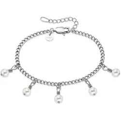 Edelstahlarmband KANGAROOS "Schmuck Geschenk, Armkette Perle mit Ankerkette", silber (edelstahlfarben), Armbänder, Damen, Edelstahl