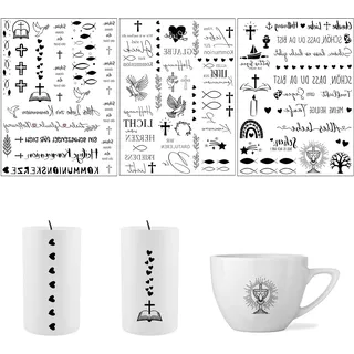 TKGEOUE 6 Stück Kerzentattoos Heilige Kommunion,Kerzentattoo Wassertransferdruck,Kerzenfolie Glücklich Diy Geschenk Kerzensticker,für Taufe Kommunion Konfirmation Deko (Schwarz)