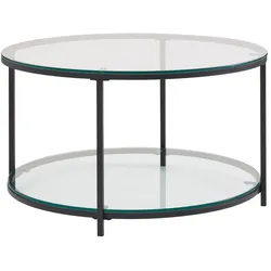 KADIMA DESIGN Couchtisch TREBBIA: Glas-Metall Mix, 2 Ablagen, 80x80x45 cm, Marmoroptik, stabil.