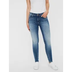 Skinny-fit-Jeans VERO MODA "VMLUX MR SLIM", Damen, Gr. L, Länge 34, blau (medium blau denim), Denim/Jeans, Obermaterial: 99% Baumwolle, 1% Elasthan, Basic, skinny fit, Jeans