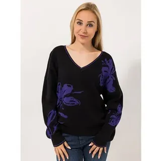BASLER® Pullover, 1/1-Arm V-Ausschnitt Rippenbündchen Blumen Jacquard