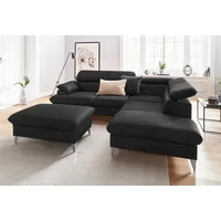 Cotta Polstergarnitur »Caluso«, (2 tlg.), Set: bestehend aus Ecksofa, Hocker, Ecksofa inkl. Kopfteilverstellung schwarz