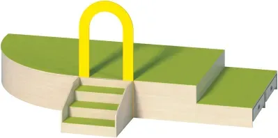 Podestanlage 5, 4teilig, mit Bogendurchgang und Linoleum-Deckplatten