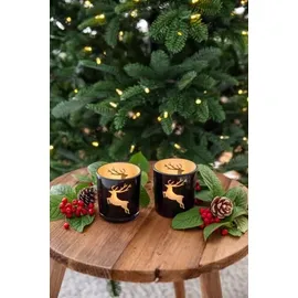 Edzard 2er-Set Teelichtglas Elsa (Höhe 8 cm), Hirsch-Motiv,