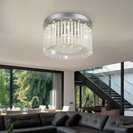 GLOBO Lighting - Deckenlampe Deckenleuchte Kristallleuchte Wohnzimmerlampe Wohnzimmerleuchte, Glasstäbe Kristallbehang Chrom, LED Neutralweiß, Dxh 37x21,5cm
