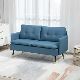 Homcom Sofa, mit Dickem Kissen, Leinenoptik, Polstersofa mit Stahlbeine, Modernes Doppelsofa für Wohnzimmer, Schlafzimmer, Dunkelblau