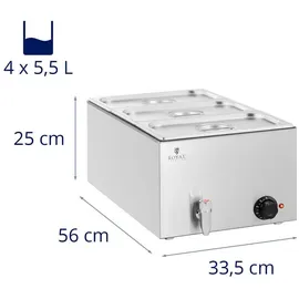 Royal Catering Bain Marie 600 W 3 GN 1/3 Ablasshahn
