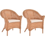 Krines Home Sessel Set/2 Rattansessel Primavera breiter Flechtsessel Sessel mit Armlehne (2-St., 2er-Set), Natur Rattan, Korbsessel, Lounge, Wintergarten beige