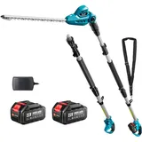 SEESII Heckenschere Akku mit Teleskopstange: Teleskop Heckenschere Elektrisch für Garten, 40cm Doppelklinge, 2× 4.0Ah Akku, Leistungsstarker Astschneider für Bäume & Sträucher