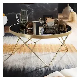 KADIMA DESIGN Couchtisch Ø 82 cm / matt Gold Beistelltisch Metall/Glas, | Gr.: onesize