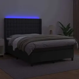 vidaXL Boxspringbett mit Matratze & LED Schwarz 140x200 cm Kunstleder