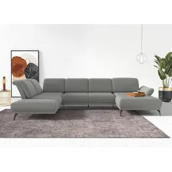 Wohnlandschaft INOSIGN "Coco U-Form", silber, B:382cm H:88cm T:242cm, 100% Polyester, Sofas, Sitztiefen-, Arm- und Kopfteilverstellung, Cord-Bezug, Fußhöhe 15 cm