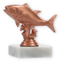 Pokal Kunststofffigur Thunfisch bronze auf weißem Marmorsockel 10,1cm