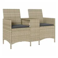 vidaXL Gartensofa 2-Sitzer mit Tisch und Kissen Hellgrau Poly Rattan