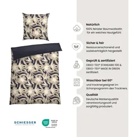 SCHIESSER Bettwäscheset Artistic - Baumwollsatin - 2-teilig - 135 x 200 cm, - Dunkelblau