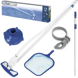 BESTWAY Bestway® Poolpflege Basis-Set AquaCleanTM mit pumpenbetriebenem Poolsauger & Kescher für Poolgrößen bis 610 cm