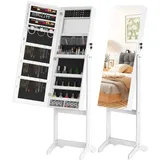 Suusolny Schmuckschrank mit Innenspiegel für Schminke Abschließbare Schmuckaufbewahrung für Ohrringe Spiegelschrank abschließbar Schmuck Organizer mit Stauraum Schmuckregal mit Ständer - Weiß