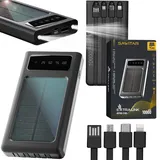 Powerbank Solar 10000mAh Solarpanel 1W Solar Ladegerät 4 Kabel für Verschiedene Steckertypen USB-C Micro-USB LED-Taschenlampe Lithium-Polymer-Akku Solar Powerbank Outdoor Powerbank Solar Charger