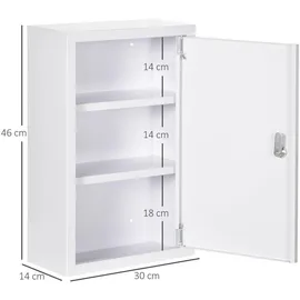 kleankin Medizinschrank, Apothekerschrank mit 3 Fächern, 2 Schlüsseln, Stahl,