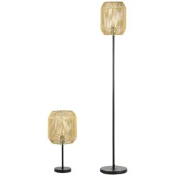 HOMCOM Stehlampen-Set Rattan, Papier Schnur