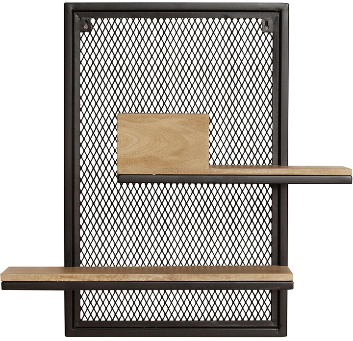 Etagère murale double en bois manguier massif et métal noir L40 cm RACK