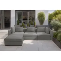 DOMO collection 3-Sitzer DOMO COLLECTION "Solskin, individuell erweiterbar/kombinierbar", grau (anthrazit), B:312cm H:80cm T:96cm, 100% solution dyed Acryl, Sofas, mit losen Kissen. Rücken- und Seitenteile als Stecksystem.
